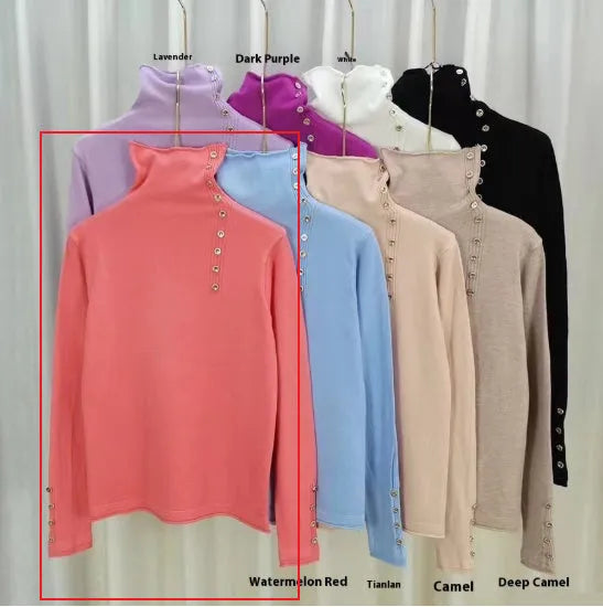 Slim fit short length knitted bottoming shirt in core-spun yarn, shown in a selected colour.