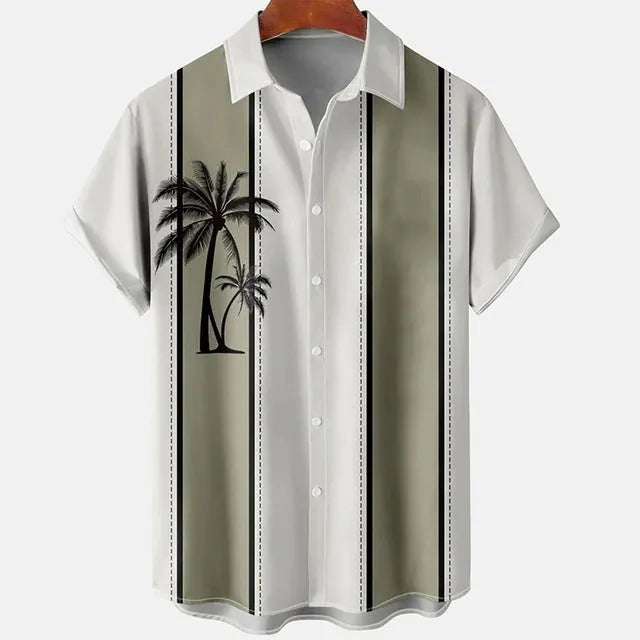Man wearing a slim-fit short sleeve shirt with a colourful 3D digital printed flower pattern.