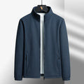 Men's grey berber fleece coat cardigan with stand-up collar and zip front