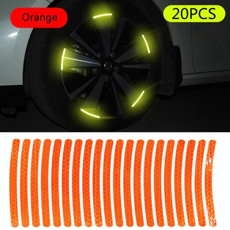 20-piece set of arc-shaped PVC reflective stickers for car wheel hubs in multiple colour options