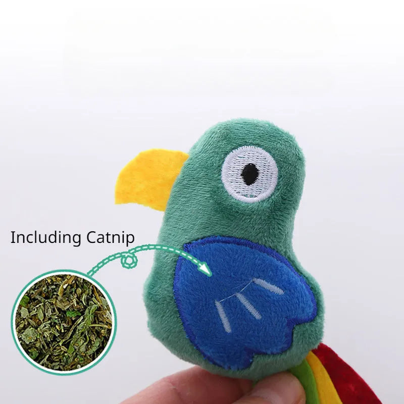 Plush cat toy in cow shape with catnip filling for interactive feline play
