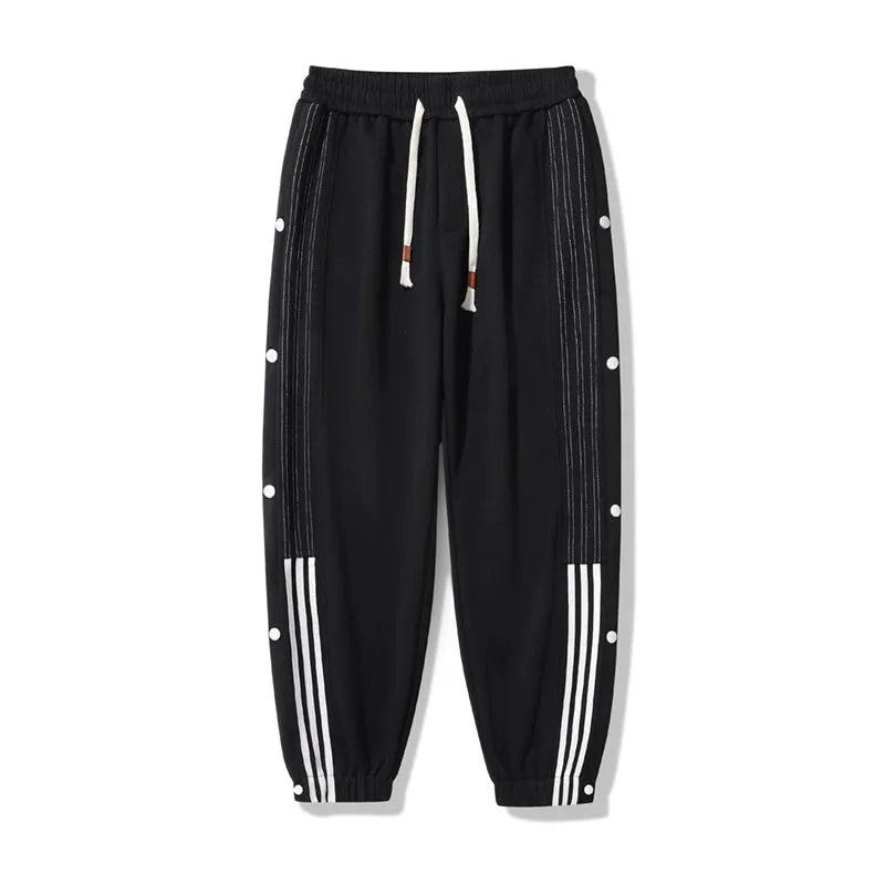 Men's cotton blend sweatpants with high waist and belt in solid autumn colours