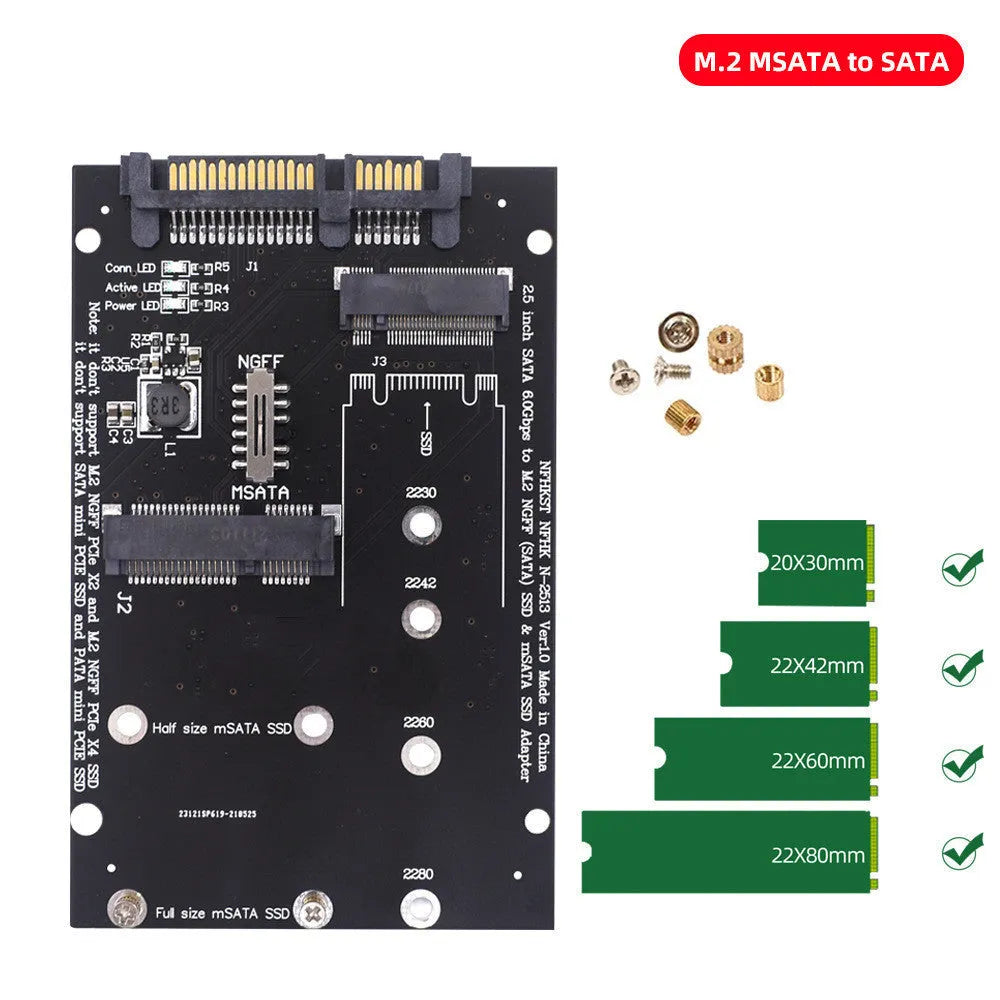 Black SATA3 to M.2 NGFF mSATA SSD conversion card adapter with connectors