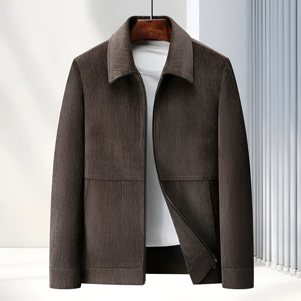Men's slim fit lapel casual jacket in thickening fabric, shown in dark blue colour.