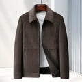 Men's slim fit lapel casual jacket in thickening fabric, shown in dark blue colour.