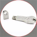 Metal wrench-shaped USB flash drive with double-headed plum blossom design in white colour
