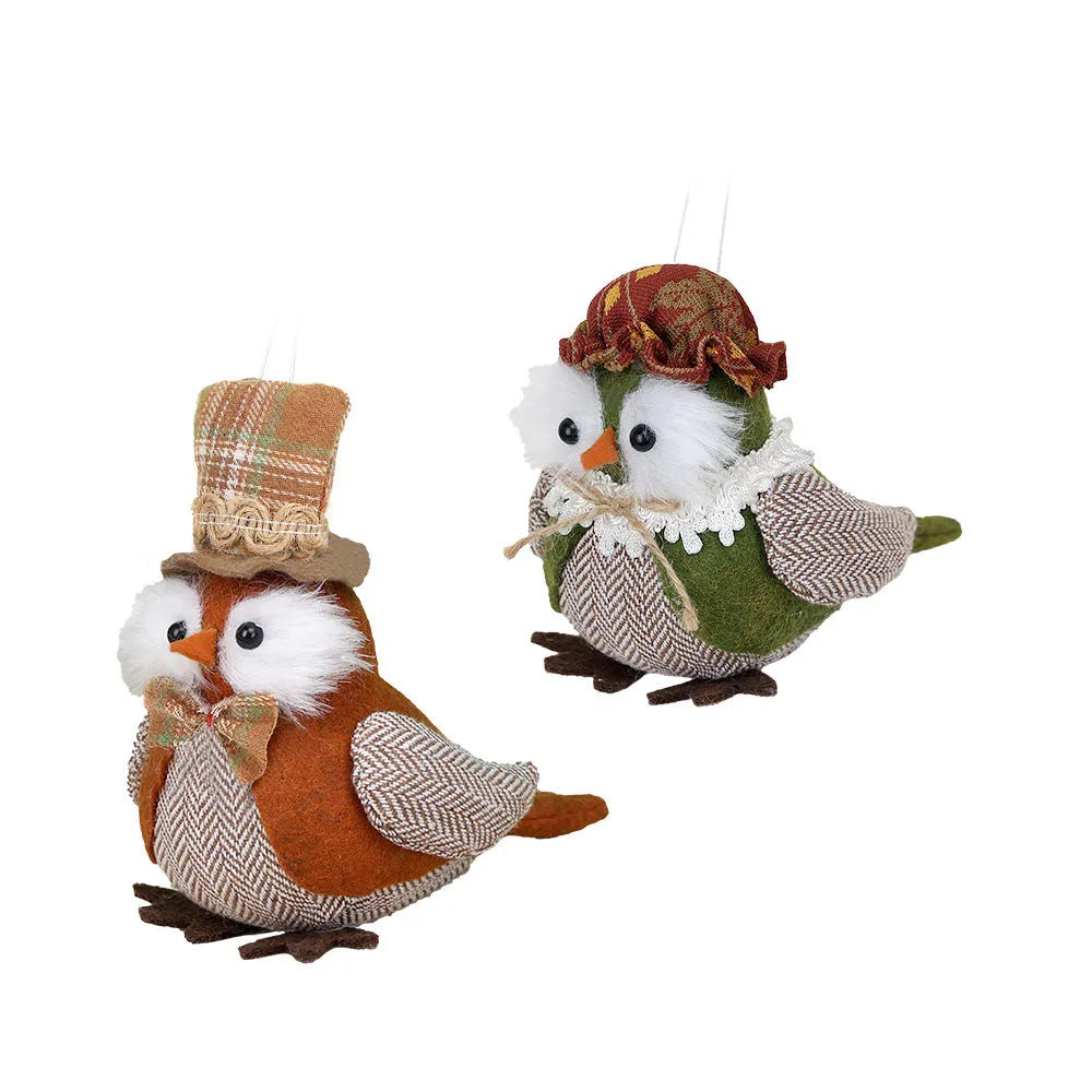 Orange or green handmade owl pendant ornament for Thanksgiving window or desktop decoration