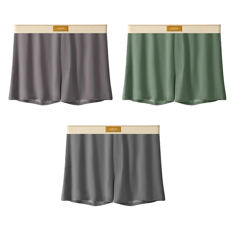 Pack of three pairs of men's solid colour ice silk underwear in loose fit.