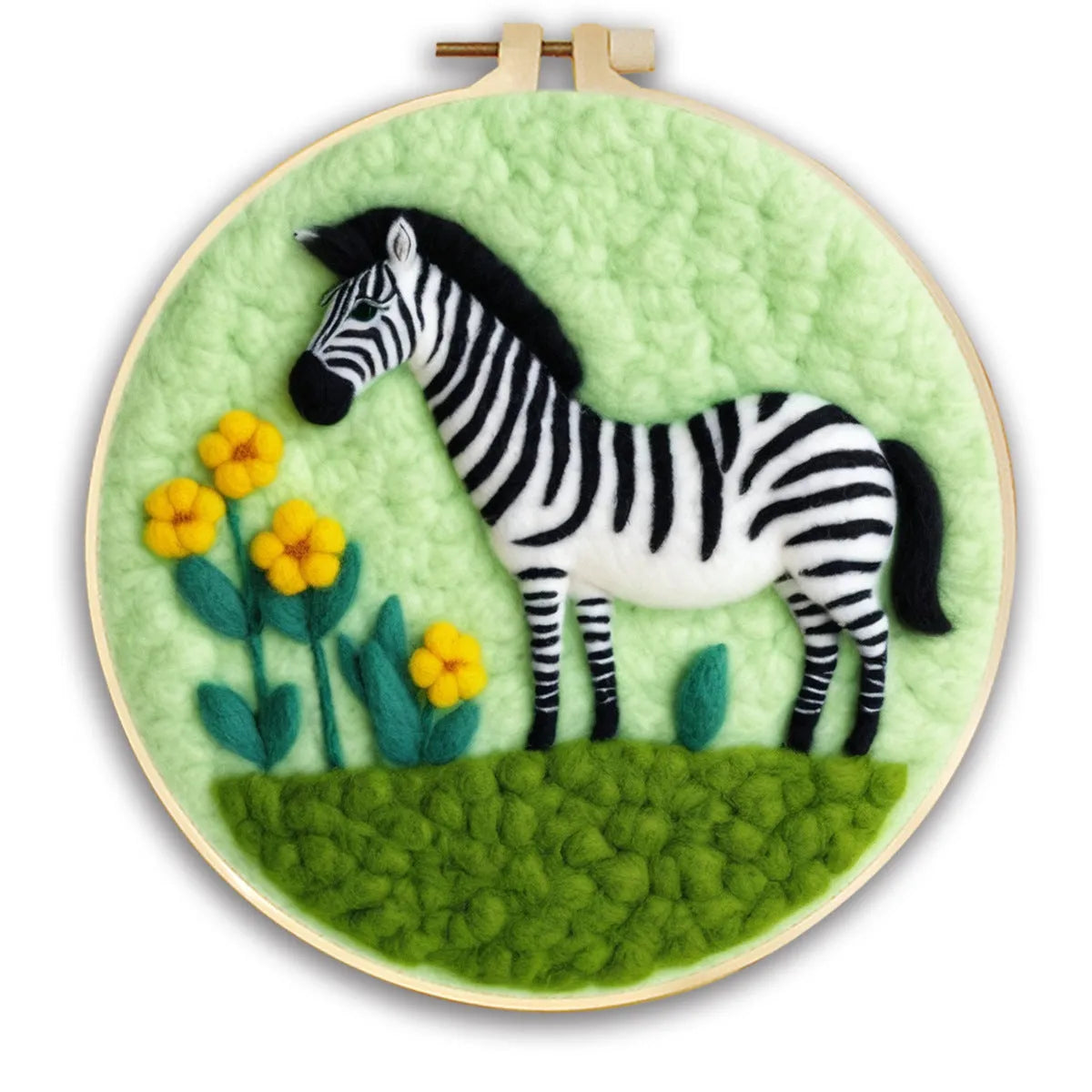 Round linen embroidery kit with wool felt materials for three-dimensional floral design