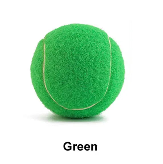 Bright coloured, bite-resistant rubber tennis ball for dogs, 6.3 cm in diameter.