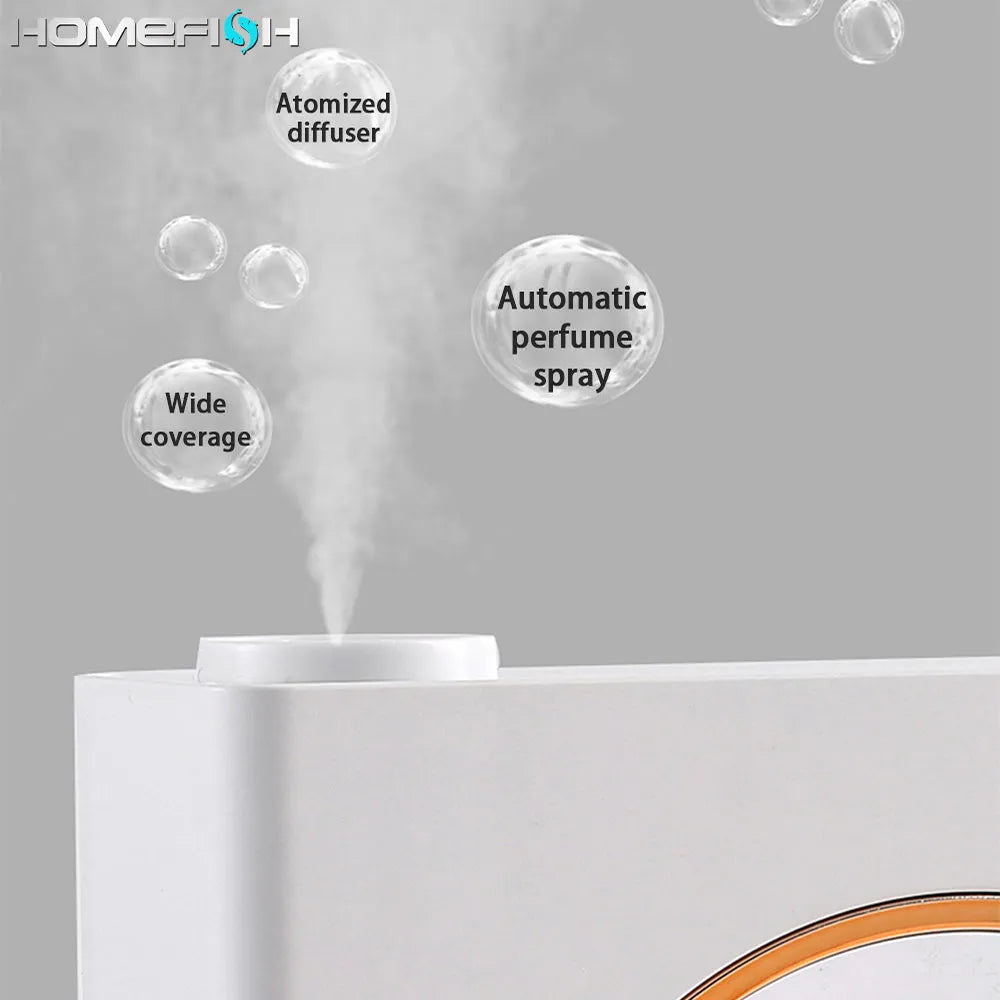 Small white automatic aromatherapy machine with wall-mounted design showing dimensions