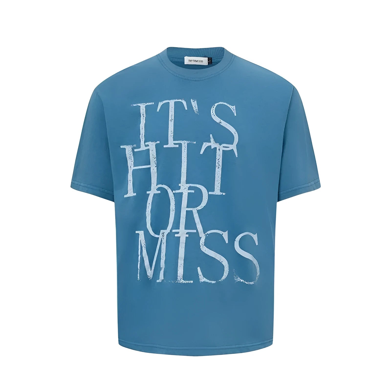 Men's white cotton blend t-shirt with black letter printing showing American retro style loose fit design