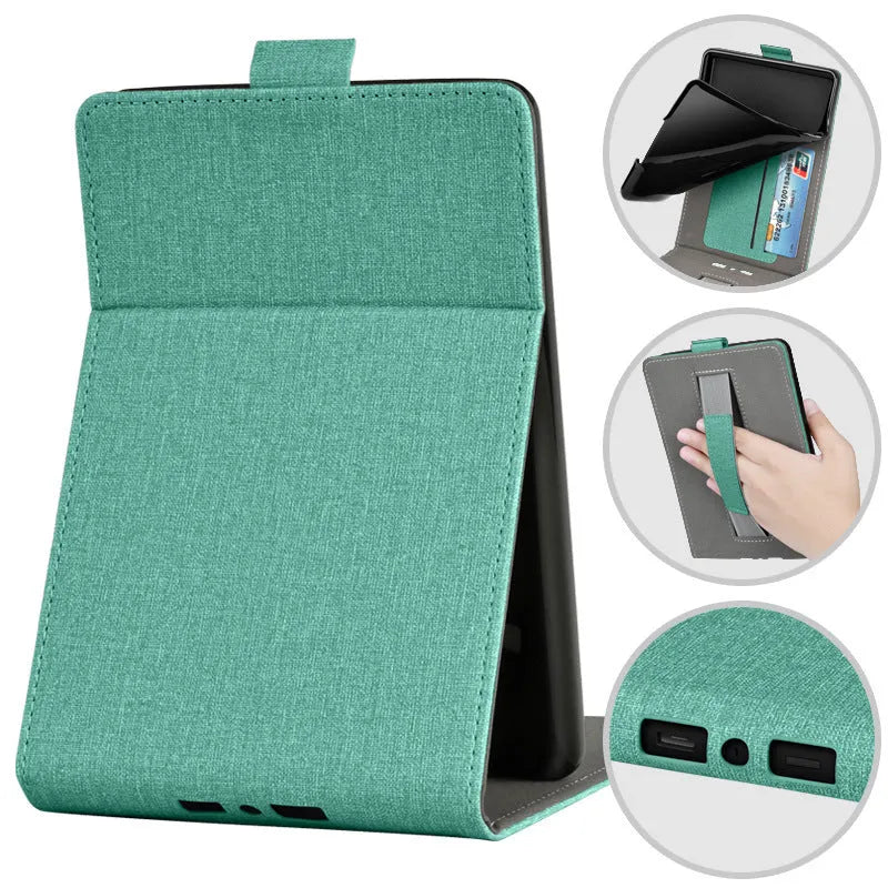 Kindle protective case with bracket handle in TPU material showing embossed design options