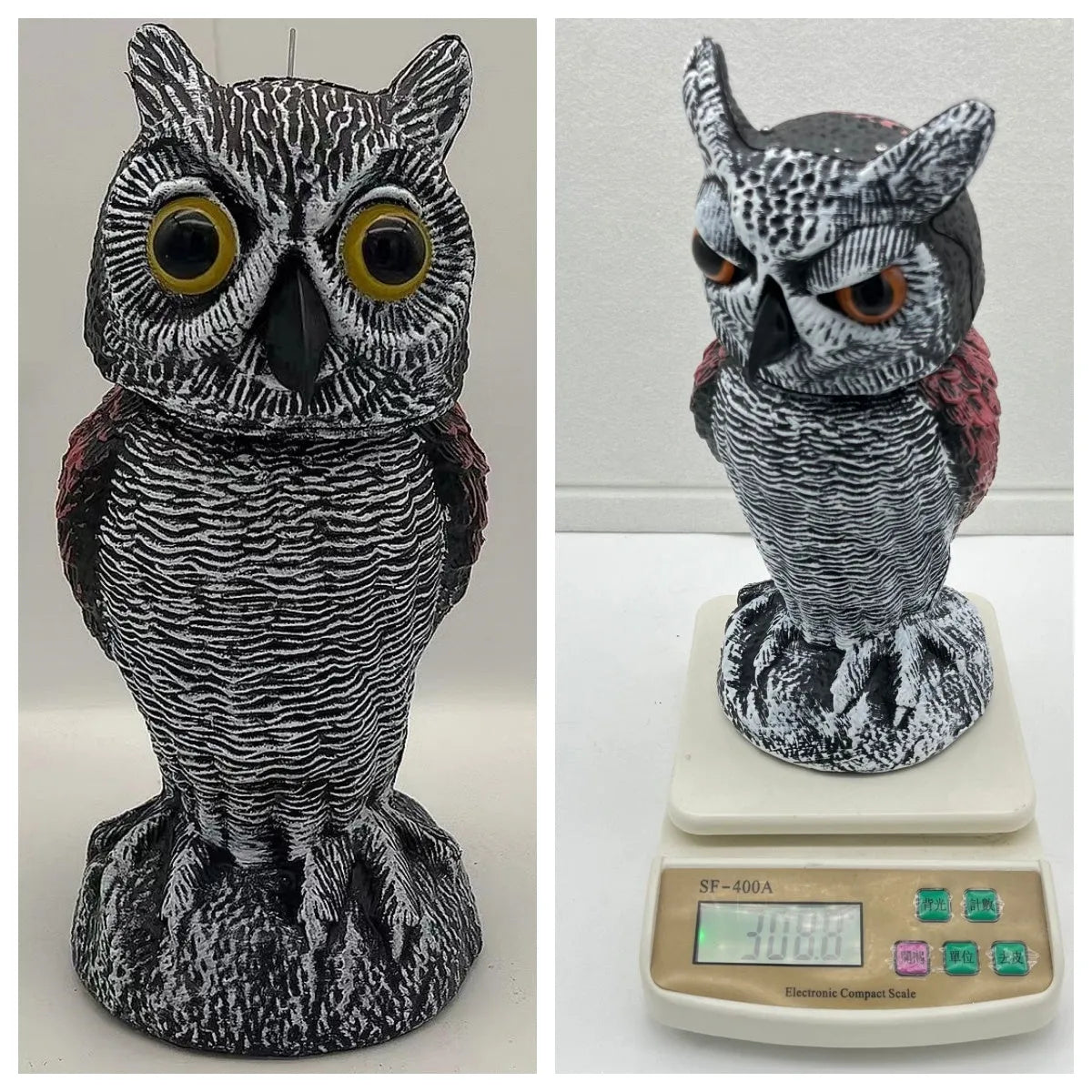 Artificial owl bait ornament with shaking head design for outdoor bird deterrent