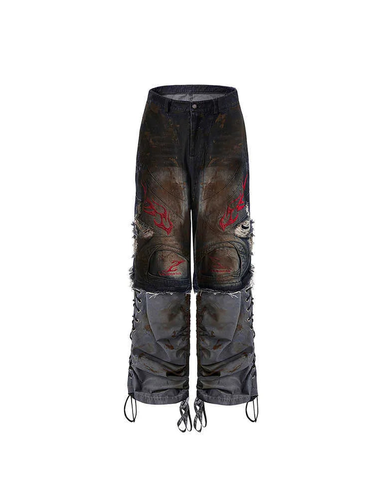 Men's wide-leg retro denim jeans with detachable trouser legs in a loose fit with a mid-high waist.