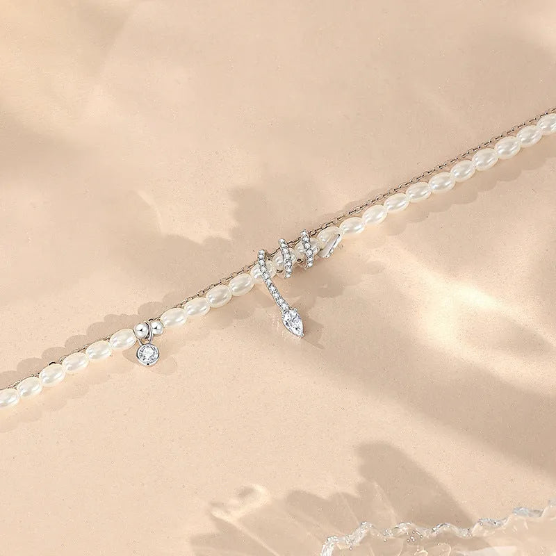 925 silver bracelet with geometric pearl snake design in electroplated gold tone