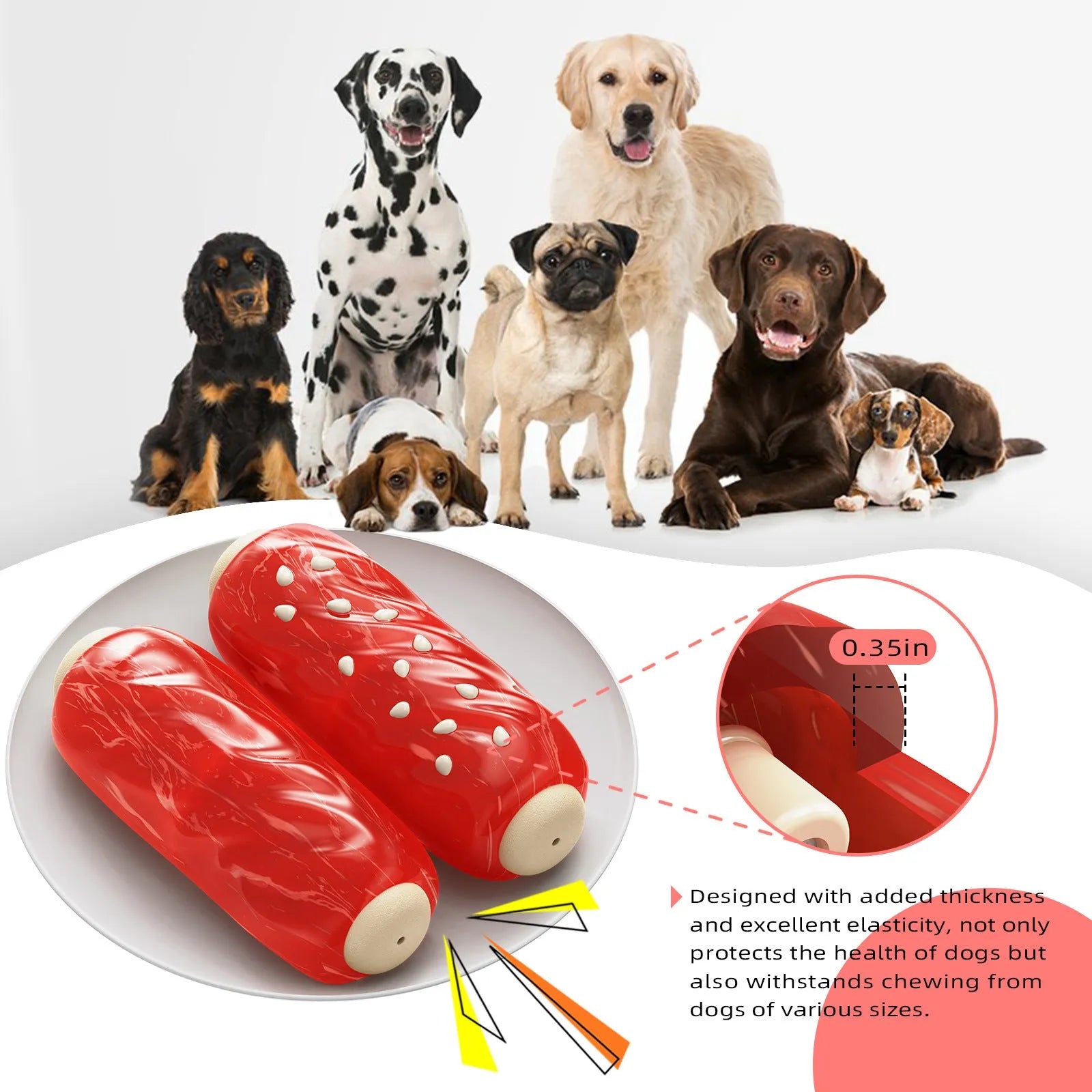 Primary colour plastic toothbrush-shaped dog chew toy for aggressive chewers