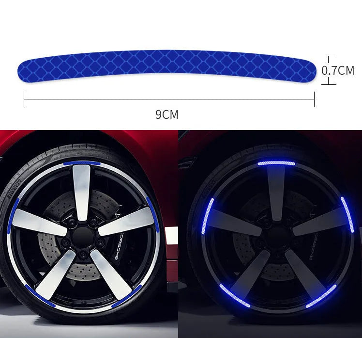 20-piece set of arc-shaped PVC reflective stickers for car wheel hubs in multiple colour options