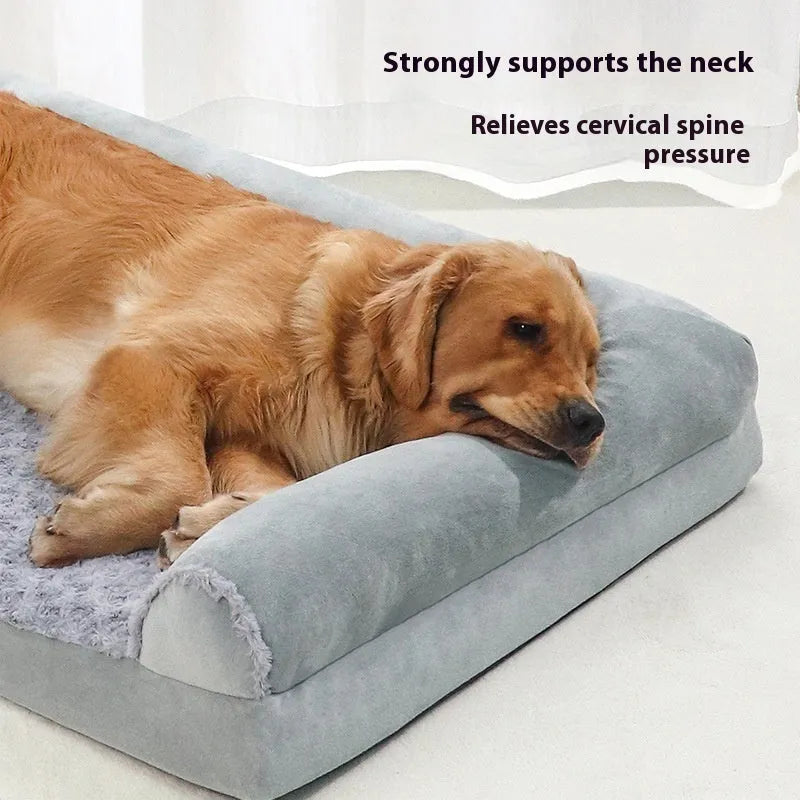 Light grey foldable cloth kennel for a large dog, showing its rectangular shape and raised sides.
