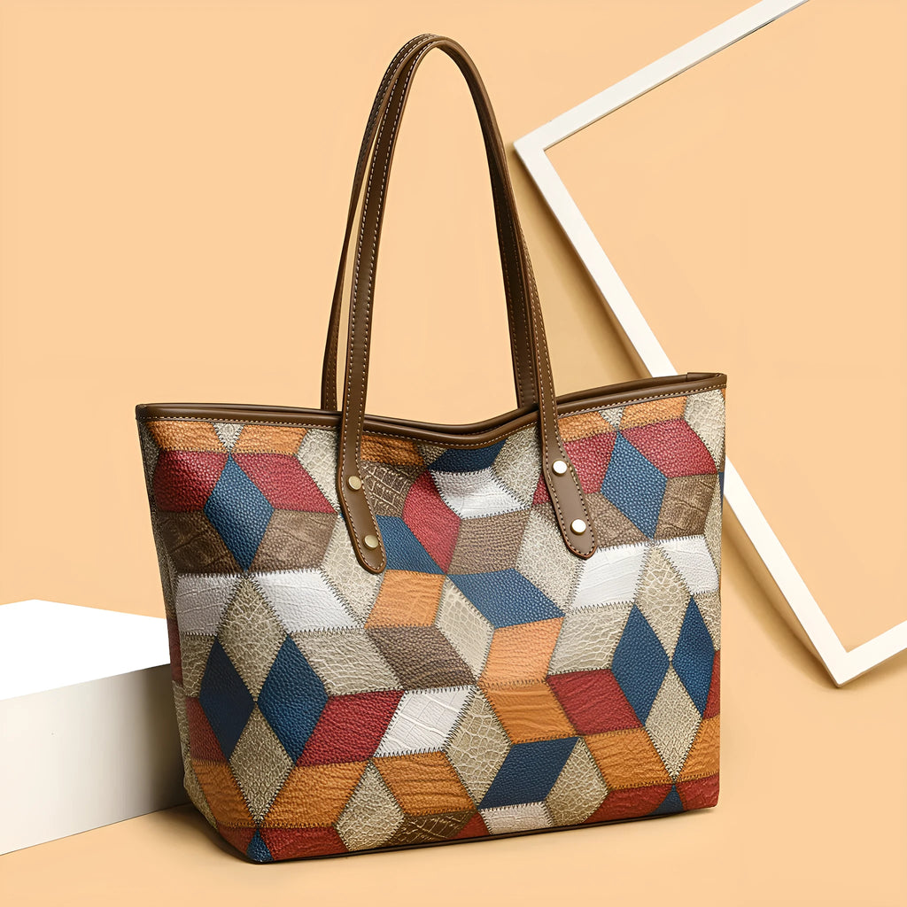Women's large capacity PVC shoulder handbag in business commute style with sandwich pockets