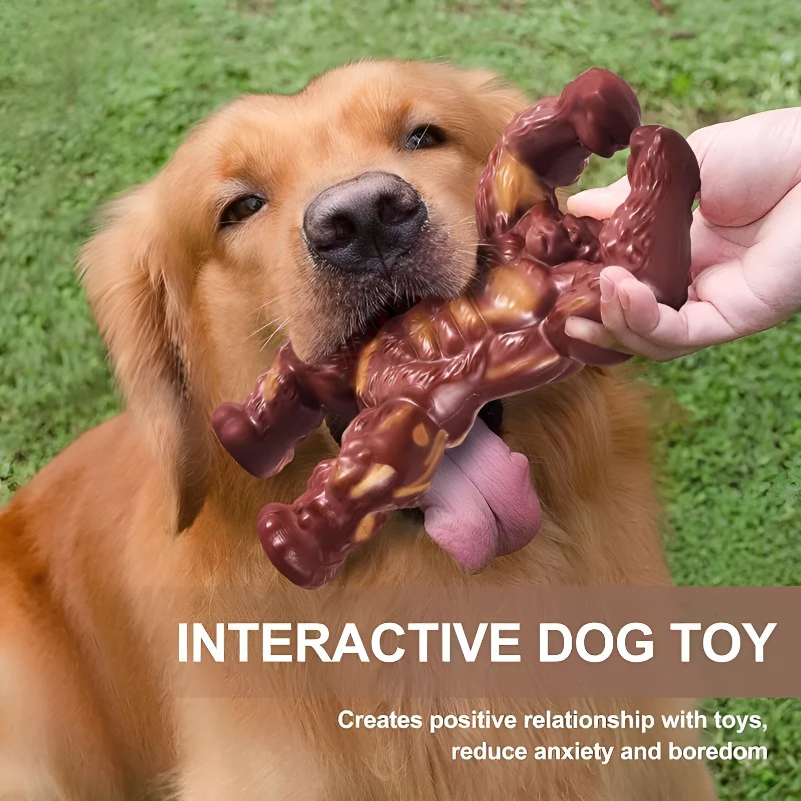 Scarlet red beef-flavoured nylon dog chewing toy with textured surface measuring 10.7x17.2x5cm