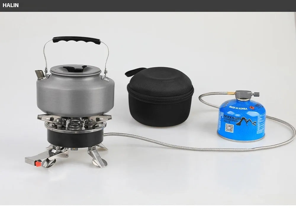 Silver portable split gas stove with foldable design and 100cm hose for 3-5 person outdoor cooking