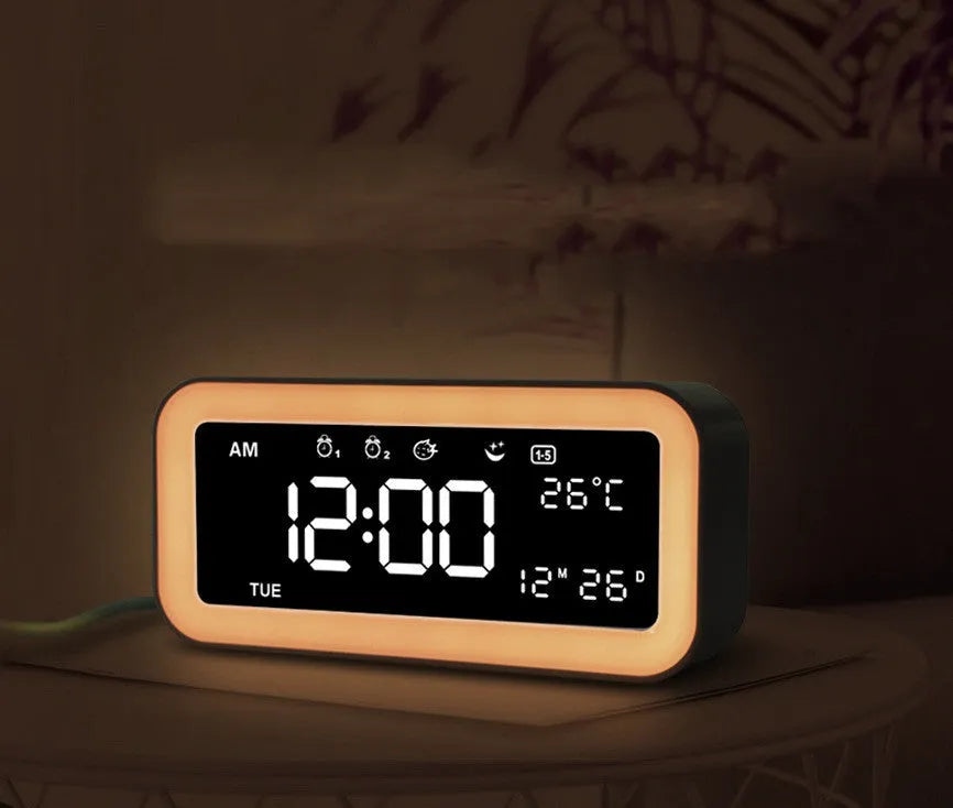 Blue rectangular LED atmosphere alarm clock with digital display and American style design