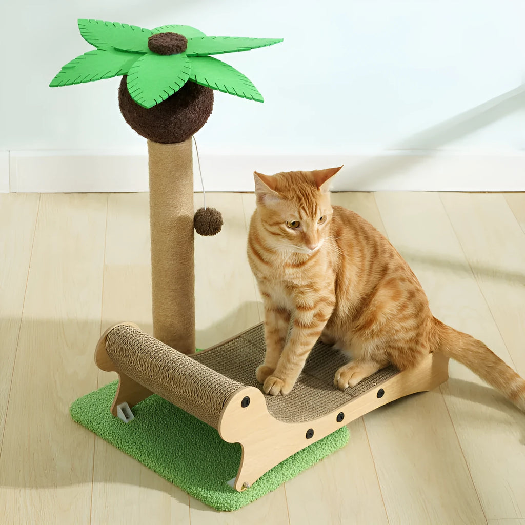 Wooden beach chair design cat climbing frame with chamfered columns and hemp mat