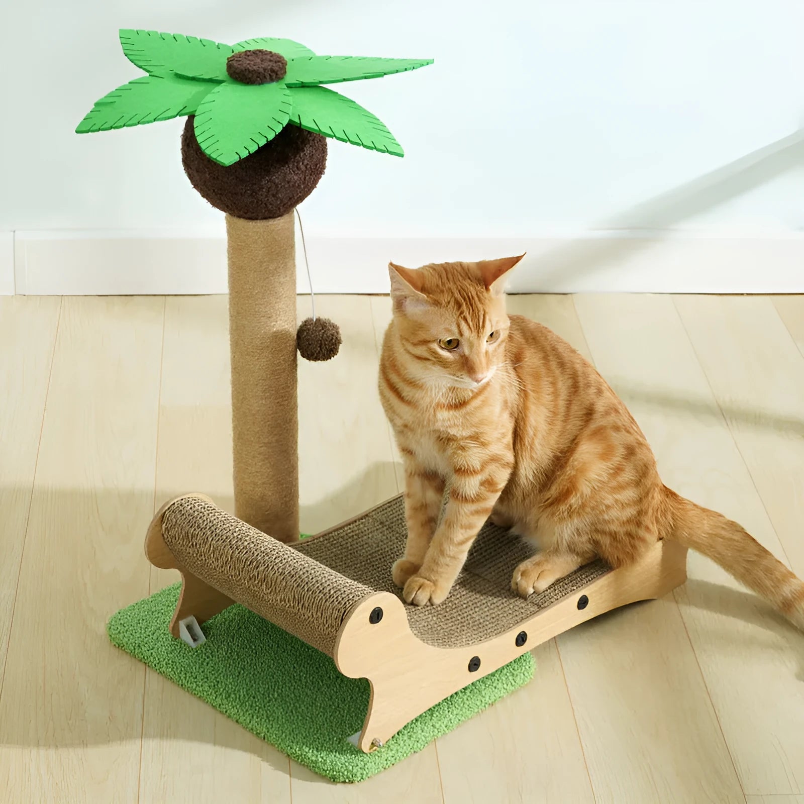 Wooden beach chair design cat climbing frame with chamfered columns and hemp mat