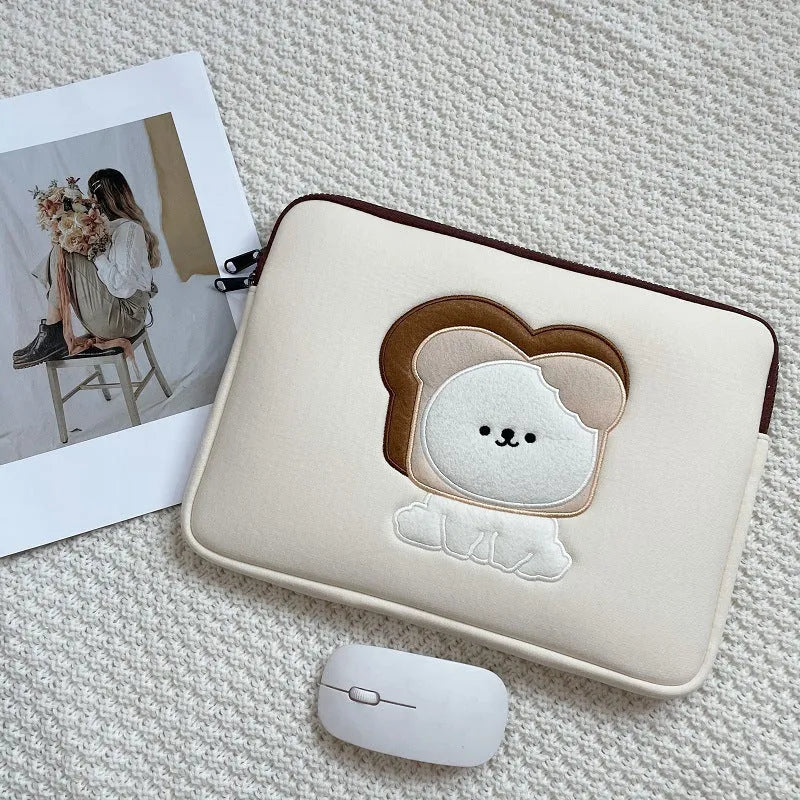 Embroidered animal design laptop sleeve in polyester with puppy pattern for 13-15 inch laptops