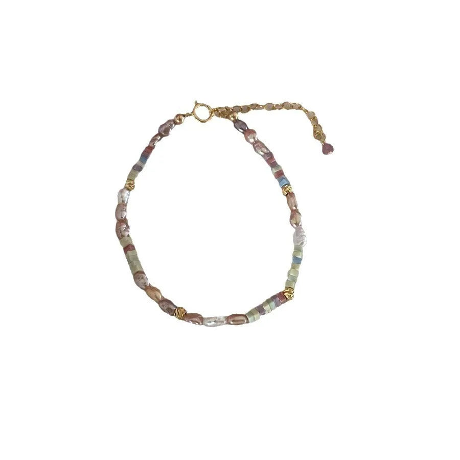 Purple natural pearl bracelet and necklace set on 14K gold-plated silver with U-shaped design