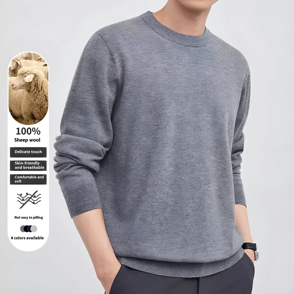 Men's standard wool pullover sweater shown in light camel colour with regular fit and conventional collar