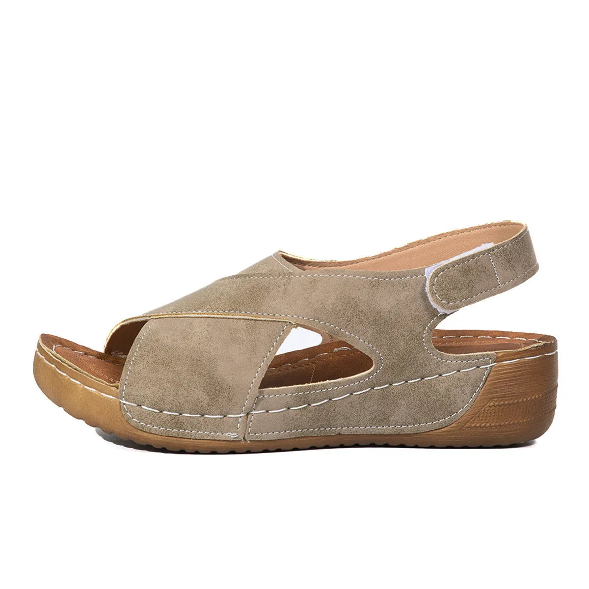 Roman-style women's platform sandals with an open toe and an adjustable Velcro ankle strap.