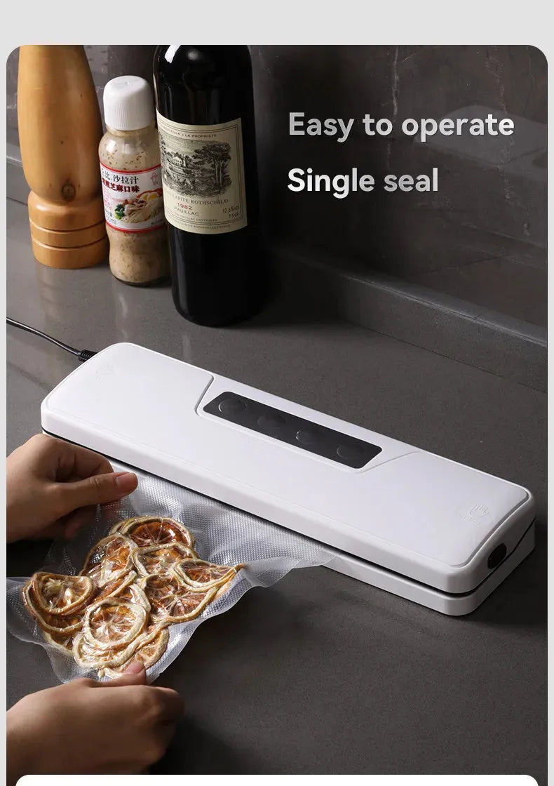 White automatic vacuum sealer with compact design for household food preservation