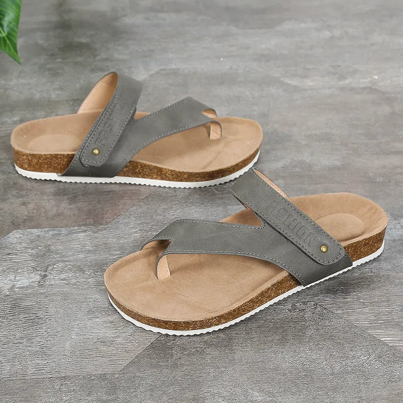 Flat toe ring thick-soled flip-flops in a solid colour on a foam sole.