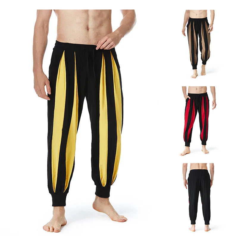 Men's straight-leg casual trousers in polyester fabric available in four colours with Asian sizing
