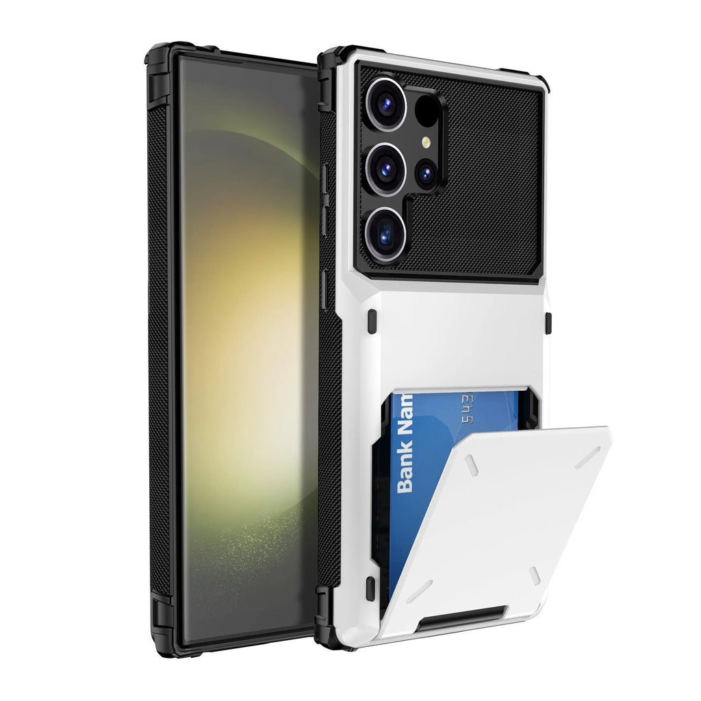 Frosted flip card phone case for Samsung with card slot and four-corner TPU PC drop protection, blue colour