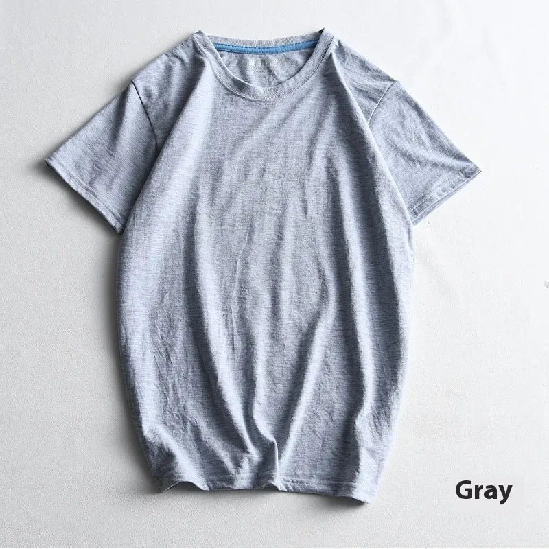 Men's solid colour round neck cotton t-shirt on a hanger