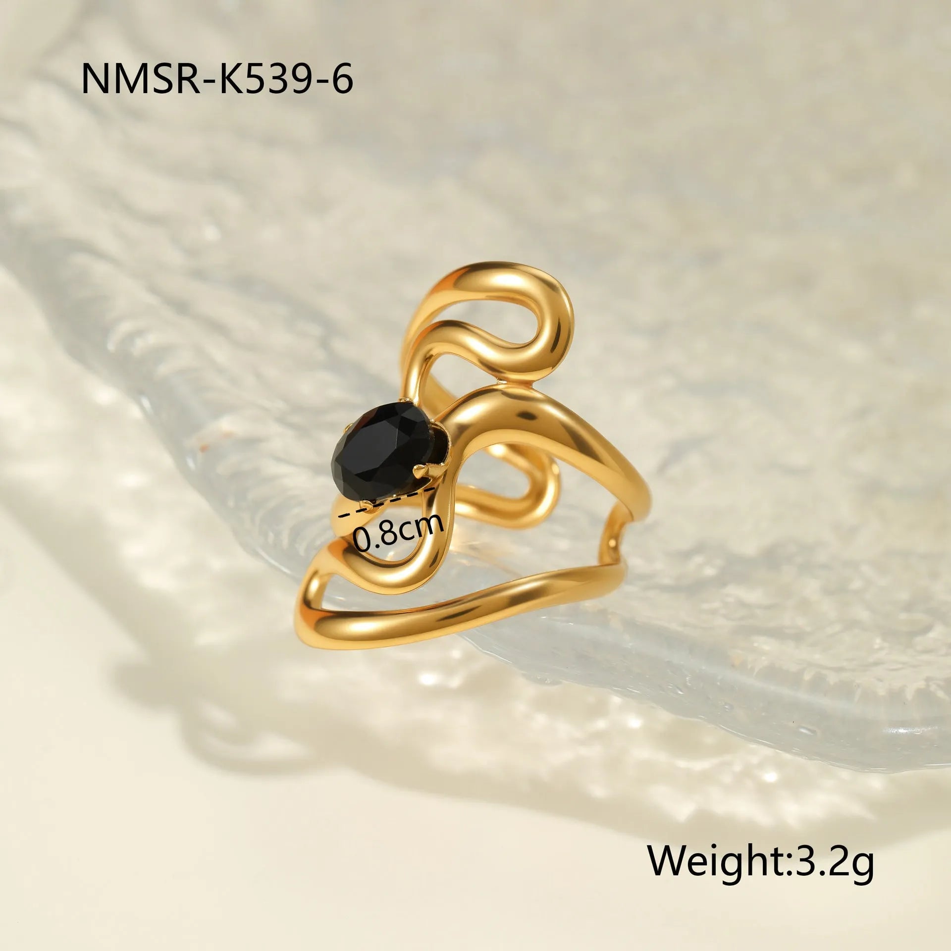 Women's geometric titanium steel ring with adjustable open design and zircon stone detailing