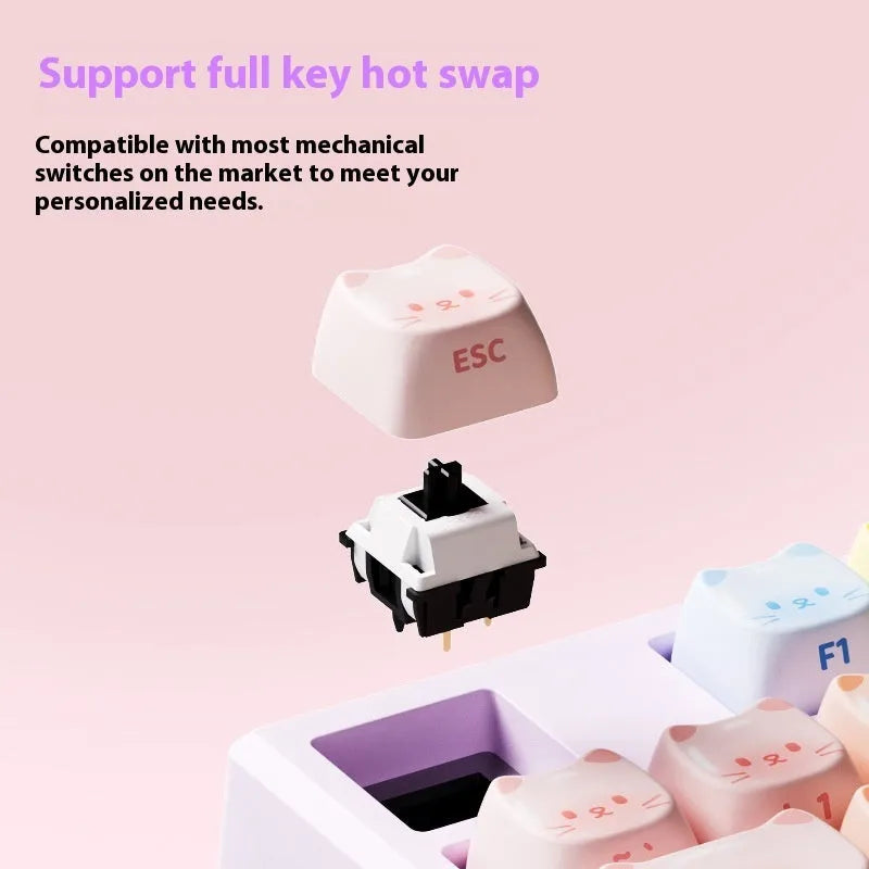 Coloured sugar cat mechanical keyboard with candy cat design and 108 keys