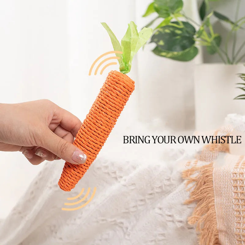 Assortment of cat toys including paper carrots, ringing stones, and textured chewing sticks in two size options, L and S.
