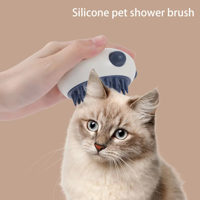 Panda-shaped silicone pet bath brush with soft bristles for cat and dog shower cleaning