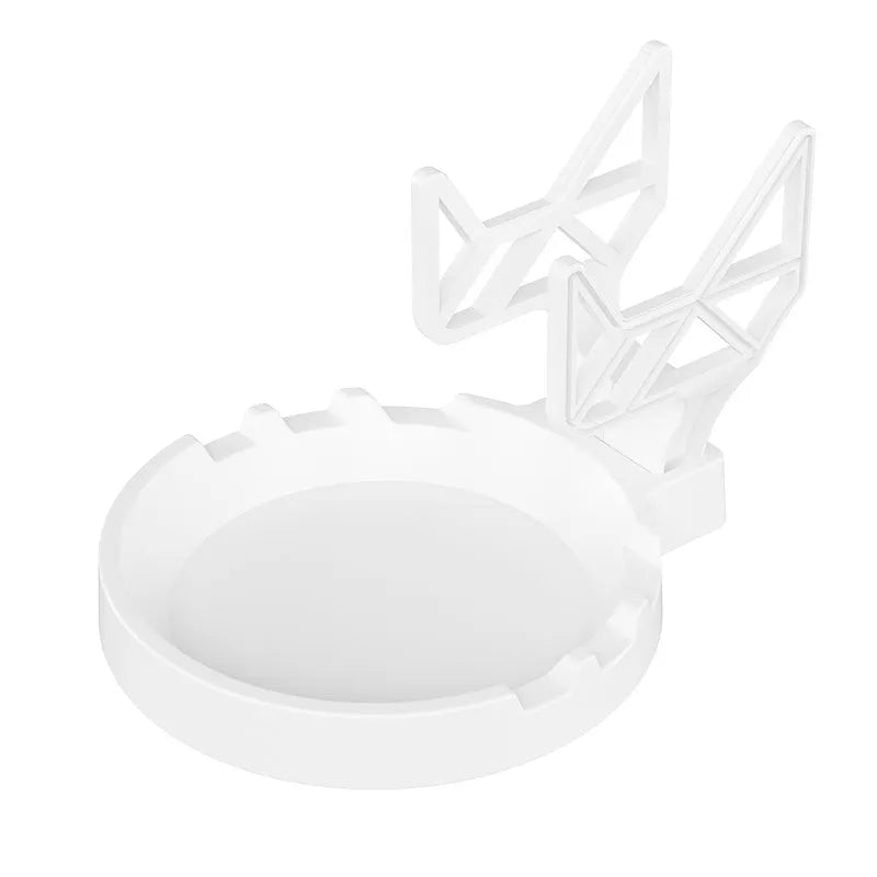 Black ABS plastic universal wall-mounted hanging rack holding a game controller and a gaming headset.
