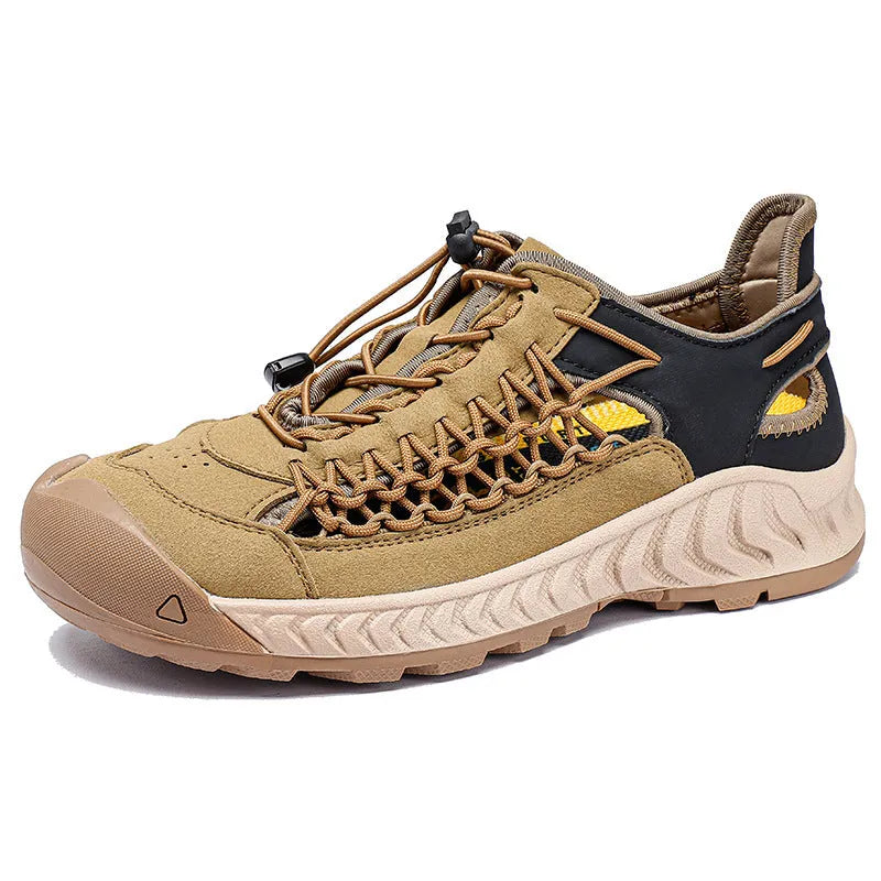 Men's hand-woven closed-toe sandals with elastic band and non-slip rubber sole