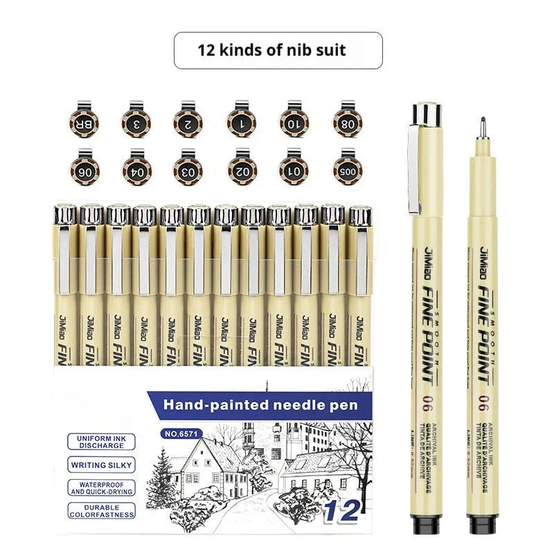 Needle pen with cartoon syringe design showing 133mm black plastic body for drawing and writing
