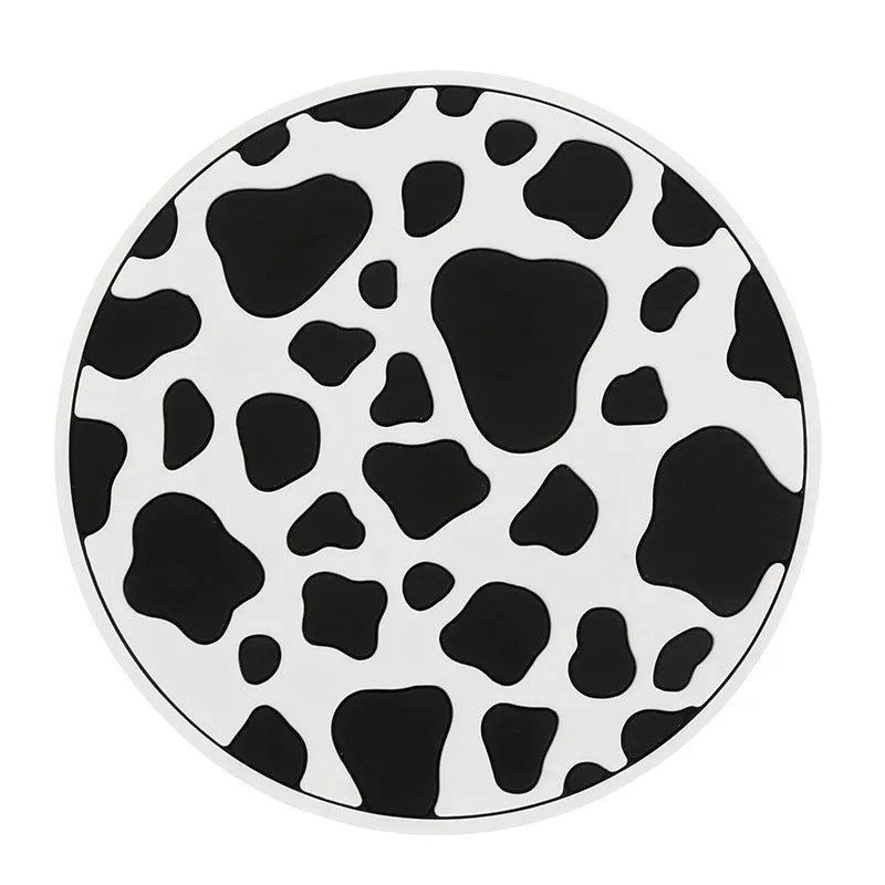 PVC car cup holder mat with non-slip base in black and white checkerboard pattern
