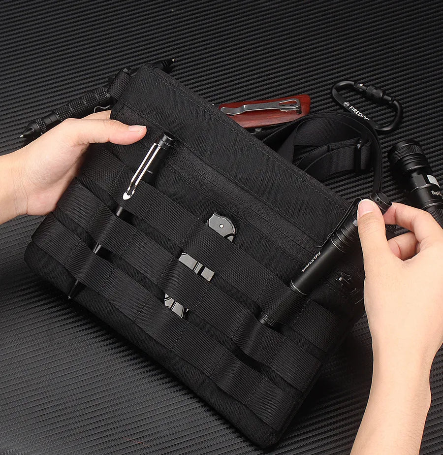 Black Oxford cloth military tactical outdoor pouch measuring 18 by 3.5 centimetres