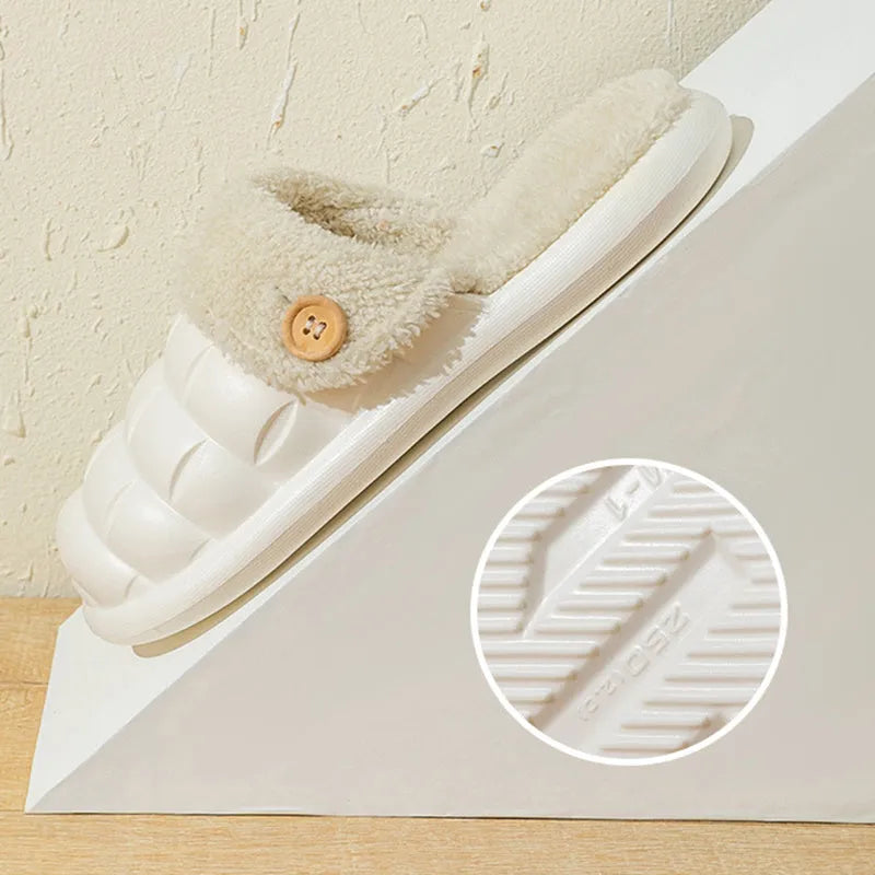 Pair of pink EVA detachable slippers with plush lining and textured anti-skid sole.