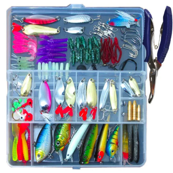 132 piece fishing lure suit with soft bait lures and high carbon steel hooks in rose red treasure colour