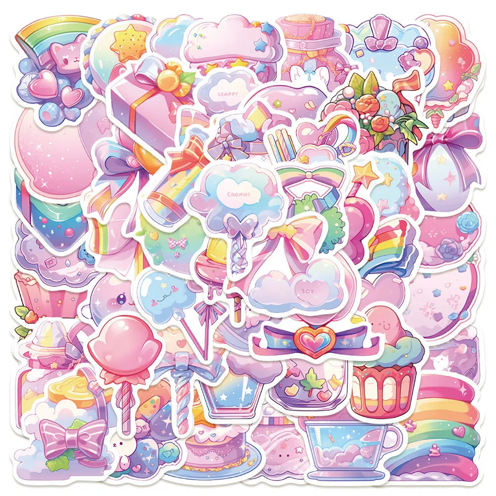 Pack of 50 fresh candy theme cute small object waterproof decorative stickers.